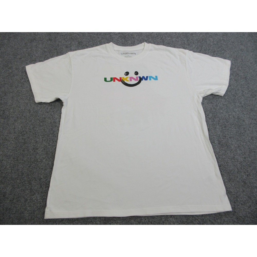 UNKNWN Shirt Mens Large White Smiley Face Fight To Get There Tee Tagless